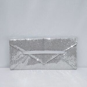Victoria's Secret Women's Shimmer Silver Fold Over Envelope Clutch Bag NWOT